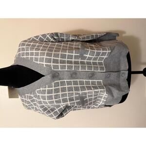 Gray and White Grid Pattern Women's Cardigan Sweater XXL
